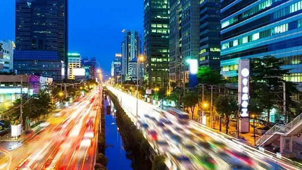 Thailand traffic between high buildings